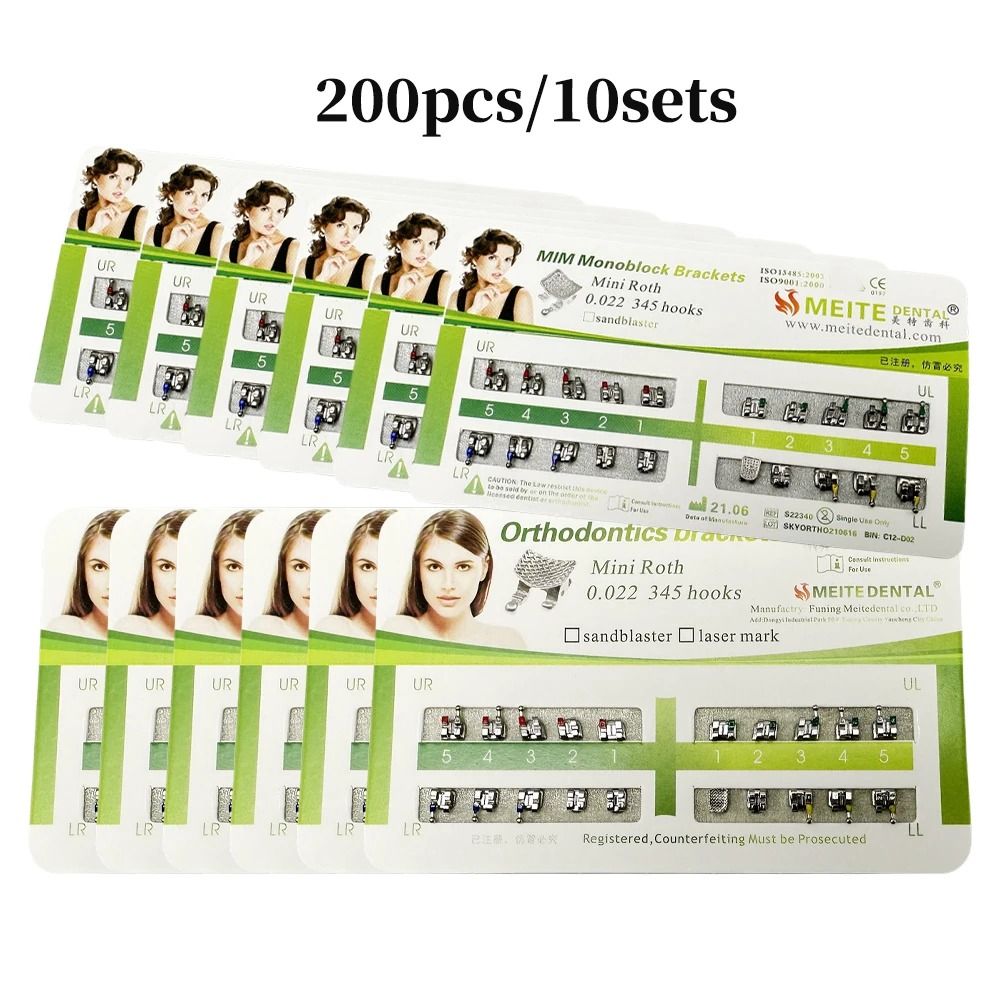 200 Pièces Brackets Orthodontiques MIM Monoblock Mini Roth/MBT 022 345 Avec Crochets, Pour Professionnels, Neuf