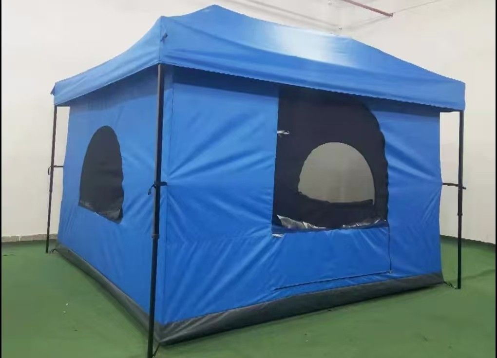 Emergency, Disaster Retractable Shelter Tent (Category: Hiking & Camping) located in Manila. Submitted by sonderman (Listing ID 1398622057, Image 1). Description: Tent Frame Size: 300x300cm Inner Tent Size: 290x290x230/180cm Tent Roof & Inner Tent Fabric: (300D) blue oxford, W/P, silver coated Frame Material: Retractable steel structure,32/28/25mm Ground sheet: 120gsm PE Door: Single Door, (128*145cm W*H), with mesh Window: 3, (128*75cm W*H), wit