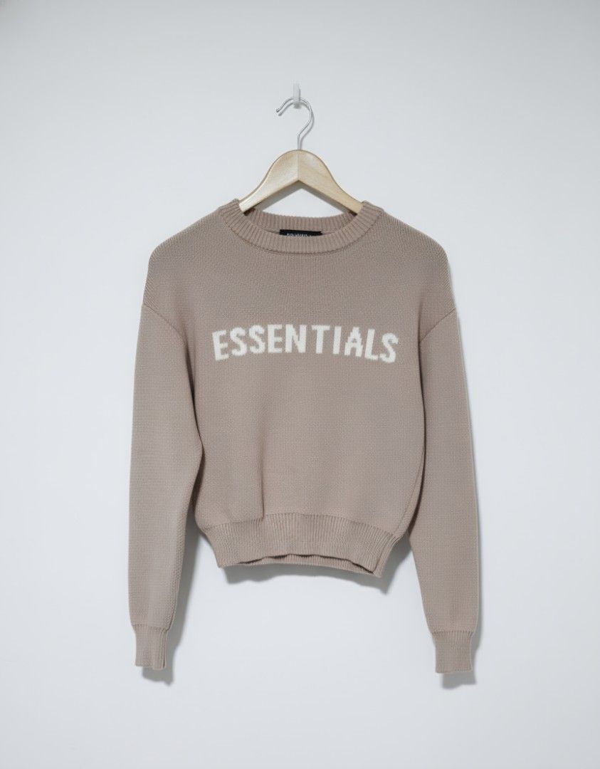 Fear of God Essentials Sweater (Category: Coats, Jackets and Outerwear) located in Quezon City. Submitted by yGGGG (Listing ID 1398636126, Image 2). Description: - Fear of God Essentials Sweater (original) - Beige color - Size: S (19w x 20 L) - Features brand logo - Ribbed knit texture - Made in China - Material: 60% cotton, 40% polyester - negotiable.