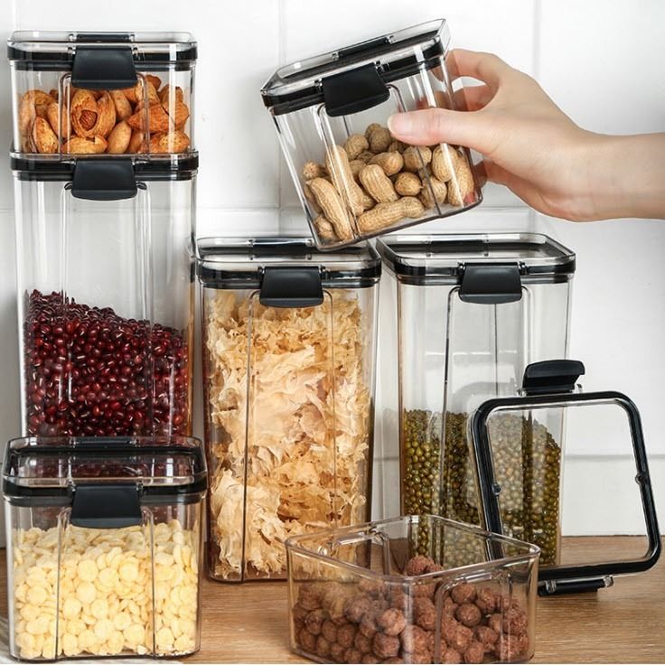 Food Container Storage Sealed Jar Air tight Tupperware (Category: Food Organization & Storage) located in Manila. Submitted by classy.home (Listing ID 1398653339, Image 3). Description: Available colors: Black, white Sizes: - 460ml - 700ml - 1300ml - 1800ml.