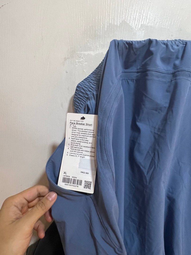 Lululemon Pace Breaker Short 7" LL (Category: Activewear) located in Angeles City. Submitted by GVill (Listing ID 1398577400, Image 2). Description: - Lululemon Pace Breaker Shorts - Size: XL - Color: Blue - Inseam: 7" - Fabric: Swift (four-way stretch, sweat-wicking, quick-drying) - Features: - Soft mesh liner waistband - Hand pockets with hidden pocket - Low-bounce side zippered pocket.