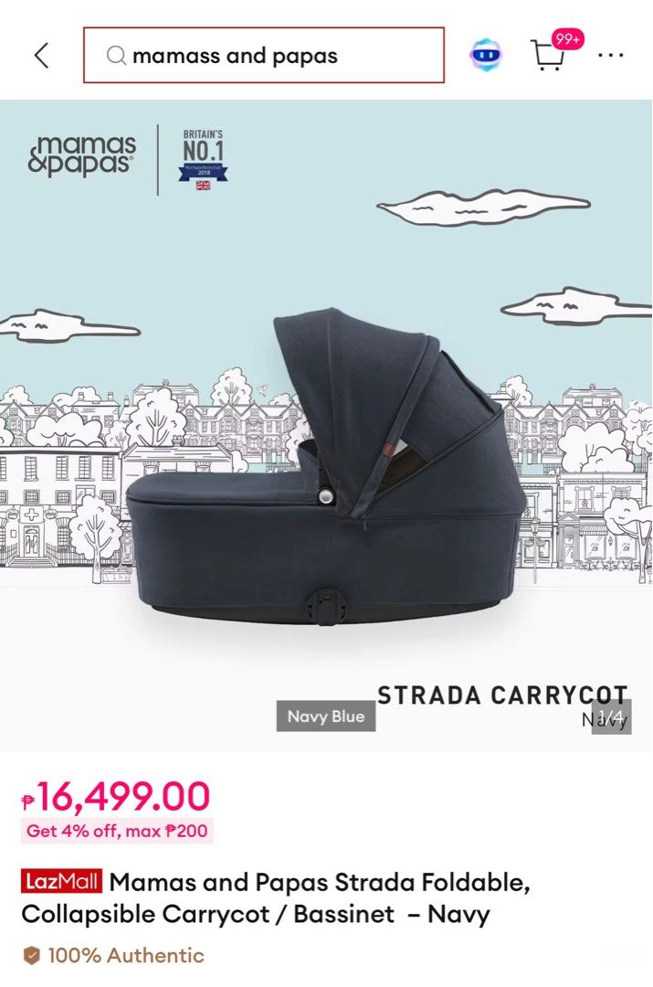 Mamas and Papas strada carrycot bassinet navy (Category: Strollers) located in Makati City. Submitted by nmvs1 (Listing ID 1398569500, Image 1). Description: Mamas and Papas strada carrycot bassinet In color navy Very sleek and nice compatible with Mamas and Papas strada stroller which im also selling can be bought as a set Bought for 16,500 this year Comes complete with box used once only.