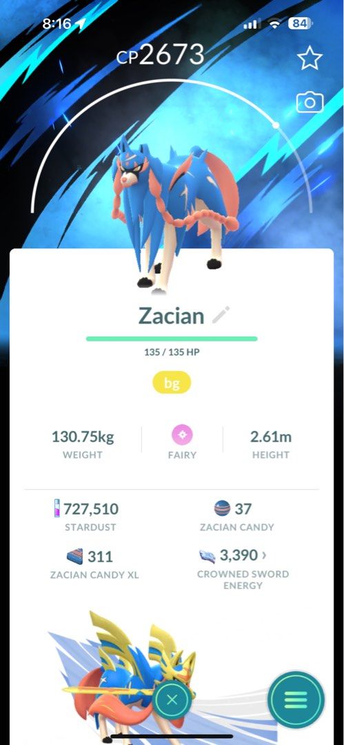 Non Shiny Zacian Global Background Pokemon Go (Category: In-Game Products) located in Pasig City. Submitted by poke_minascc (Listing ID 1398643508, Image 2). Description: Registered or Unregistered Trade ✅ 20k stardust - Registered 80k stardust (30D Friendship) - Unregistered I will fly to you for the trade Pm me for more information.