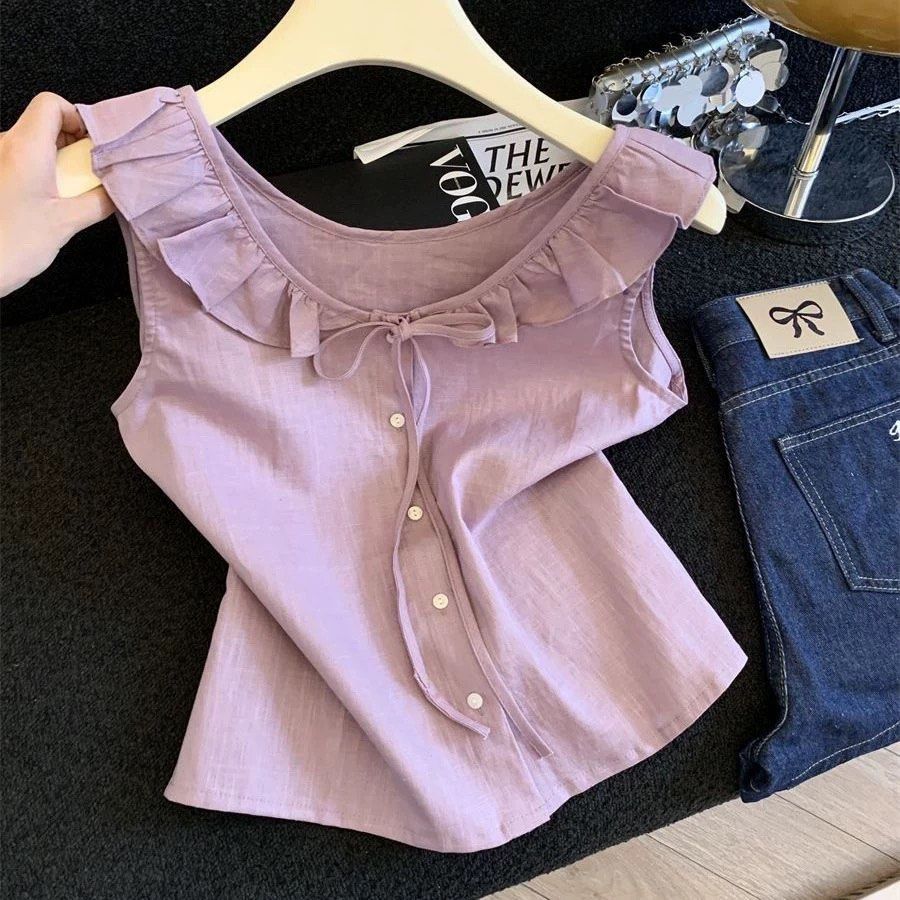 Peterpan collared button down top (Category: Sleeveless) located in Singapore. Submitted by stylesolutions (Listing ID 1398642115, Image 1). Description: Brand new with tag Selling as it is too big for me Color is more vibrant irl .