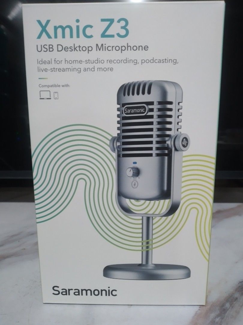 Saramonic Xmic Z3 USB Desktop Microphone (Category: Microphones) located in Rodriguez. Submitted by arcielle.cg_87 (Listing ID 1398526539, Image 1). Description: - Saramonic Xmic Z3 USB Microphone - Ideal for home studio, podcasting, and live streaming. - USB-C compatible. - Features: - Condenser microphone - Headphone jack for monitoring - Plug-and-play - Includes: - Microphone - USB-A to USB-C cable - 5/8" thread adapter.