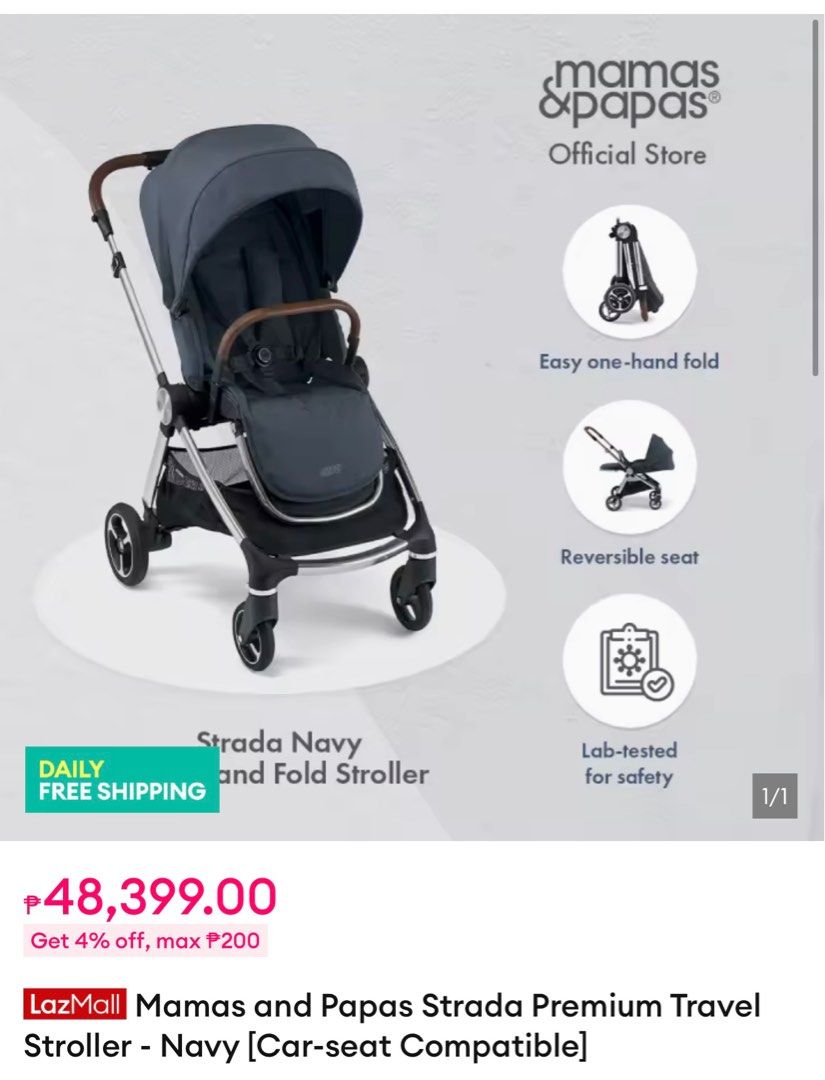SET Mamas and Papas strada stroller and baby cot (Category: Strollers) located in Makati City. Submitted by nmvs1 (Listing ID 1398701852, Image 1). Description: Set of stroller and newborn to 6months babycot Very durable and sturdy premium stroller Mamas and papas strada in Navy Stroller bought for 48k Cot bought for 16k Total of 64k Selling for 36k bundle set or separately.