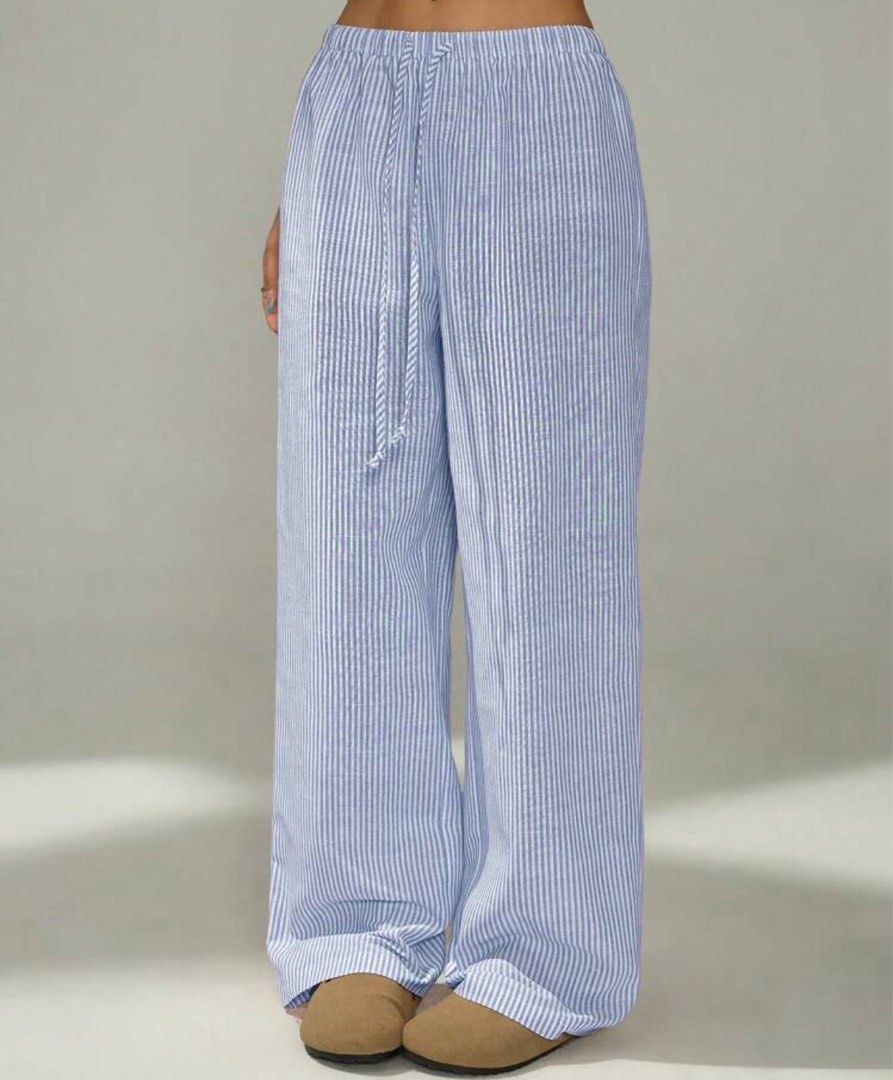 SHEIN Blue Striped Pants (Category: Other Bottoms) located in Manila. Submitted by de.clutterthings (Listing ID 1398588647, Image 1). Description: worn only once! • super comfy • adjustable • height reference: 5 flat looks super good; may allowance pa yung length..