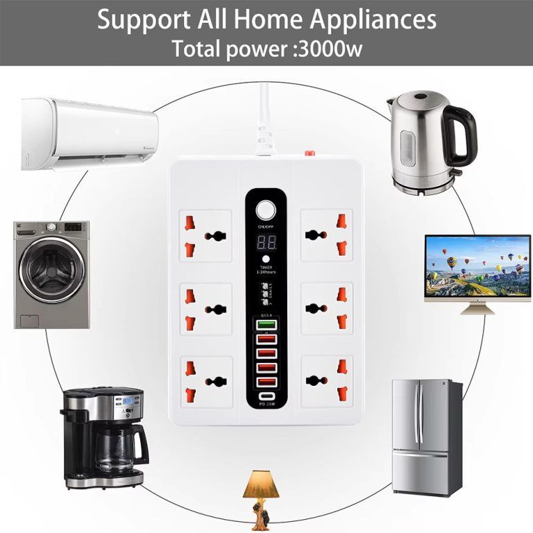 Six Universal Socket Extension Outlet With 5 USB 1 Type-C And Timer (Category: Cables & Adaptors) located in Caloocan City. Submitted by latestgadgetph (Listing ID 1398637355, Image 2). Description: SKU: Black : LGGENBKL11BLA-204567 White : LGGENBKL11WHI-204568 Features: 3000W power strip, surge protector with overload protection protects against spikes and fluctuations. With timing function, you can set the time when the appliance is connected t