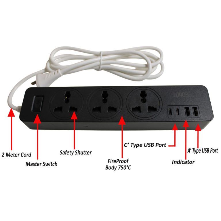 Three Universal Socket Extension Outlet 2 USB 2 Type-C (Category: Electrical, Adaptors & Sockets) located in Caloocan City. Submitted by latestgadgetph (Listing ID 1398632740, Image 1). Description: SKU Black : LGGEN10403BLA-207147 White : LGGEN10403WHI-207148 Features: Universal Power Strip Outlets: Universal Outlets that are designed to accommodate electrical adapters or oversized plugs. Universal Power strip is equipped with universal outlets 