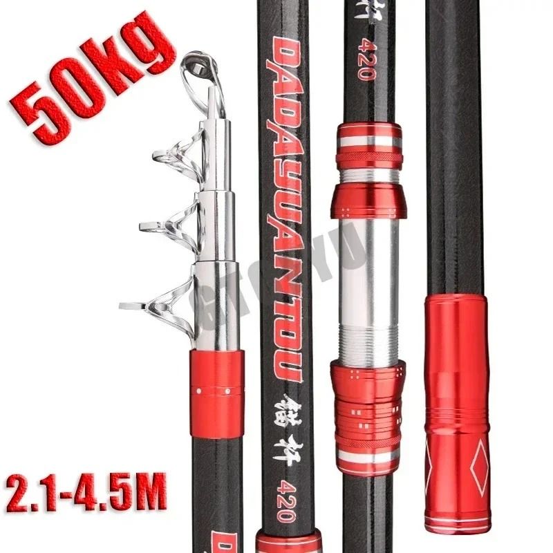 2.1-4.5M Carbon Fishing Rod 50kg above Superhard Long Distance Throwing ...
