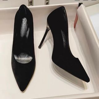 黑色  絨面 高踭鞋/ 高跟鞋 8cm64191060029058110