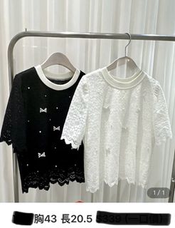 韓國衫 東大門 Made in Korea yard 白色蕾絲珍珠蝴蝶結上衣64193782041091110