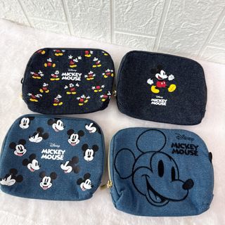 日本 DISNEY MICKEY 米奇 黑藍色帆布 化妝袋64185756461699110