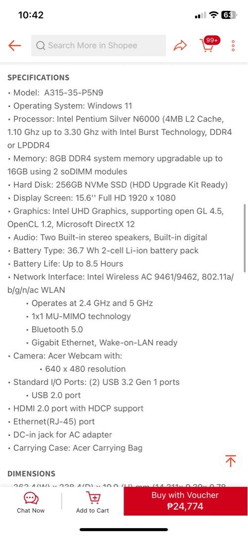 Acer aspire 3 (Category: Laptops & Notebooks) located in Pasig City. Submitted by skydecluttering (Listing ID 1398837790, Image 2). Description: Bought for 25k NEGOTIABLE 15.6 inches No issues Rfs: need funds.
