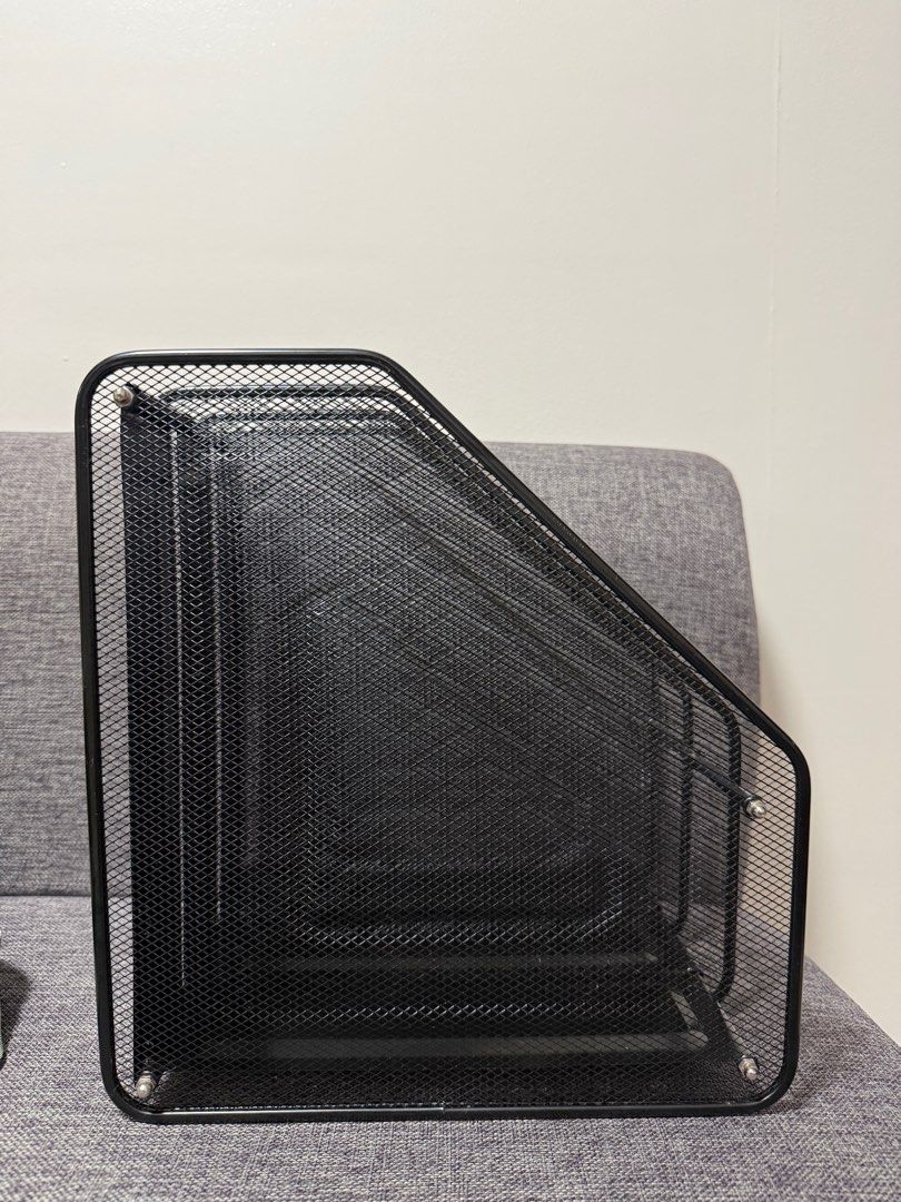 Black Mesh File Organizer (Category: Storage Boxes & Baskets) located in Manila. Submitted by hannabananahhh (Listing ID 1398841150, Image 2). Description: - Black mesh file organizer - Three compartments for organization - Sturdy metal frame - Mesh design for visibility - Ideal for documents, files, and magazines - Designed for desk or shelf use - Stylish and practical workspace solution.