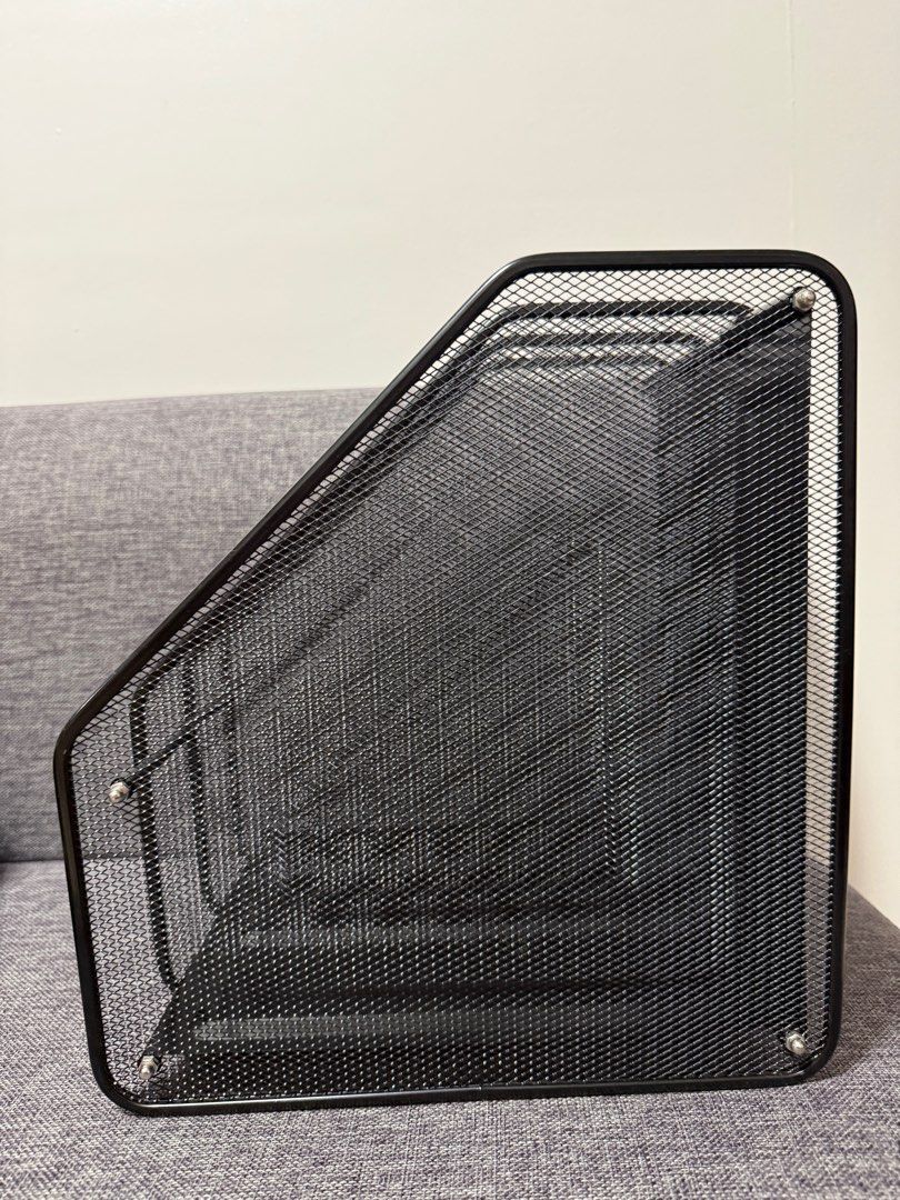 Black Mesh File Organizer (Category: Storage Boxes & Baskets) located in Manila. Submitted by hannabananahhh (Listing ID 1398841150, Image 3). Description: - Black mesh file organizer - Three compartments for organization - Sturdy metal frame - Mesh design for visibility - Ideal for documents, files, and magazines - Designed for desk or shelf use - Stylish and practical workspace solution.