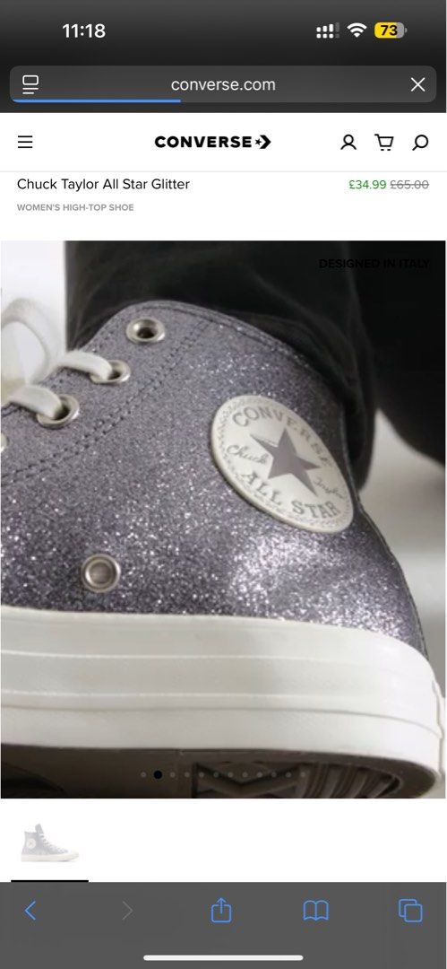 Converse Chuck Taylor All Star Glitter High-Top (Category: Sneakers) located in Mandaue City. Submitted by maeveywavy (Listing ID 1398741169, Image 3). Description: Original Brandnew Chuck Taylor All Star Glitter Size 8. Gunmetal/Silver glitter color. With box, tag, and planet sports paper bag With slight flaw. See pics. .