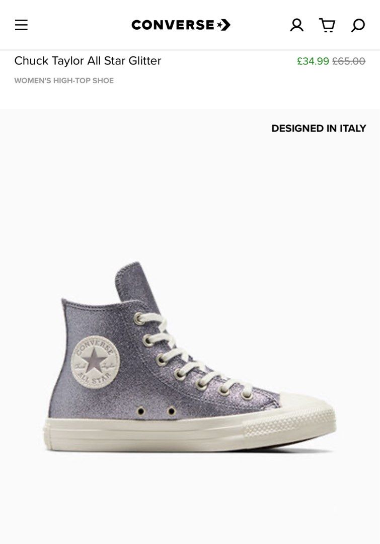 Converse Chuck Taylor All Star Glitter High-Top (Category: Sneakers) located in Mandaue City. Submitted by maeveywavy (Listing ID 1398741169, Image 2). Description: Original Brandnew Chuck Taylor All Star Glitter Size 8. Gunmetal/Silver glitter color. With box, tag, and planet sports paper bag With slight flaw. See pics. .