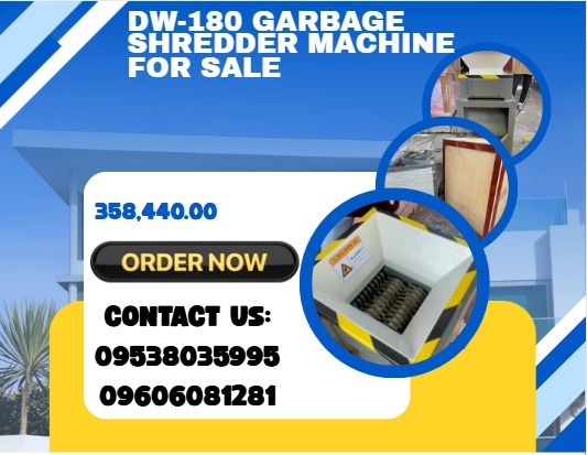 DW-180 GARBAGE SHREDDER MACHINE FOR SALE (Category: Home Improvement Tools & Accessories) located in Caloocan City. Submitted by javierchec55656 (Listing ID 1398755620, Image 1). Description: Model: DW-180 Motor: 1.5KW-4,Single motor Reducer: K47 Input speed: 25 rpm Input torque: 400Nm Input shaft Dia.: Φ35 Blade size: Φ90*8 Blade material: 9CrSi Blade Qty.: 21 PCS Inlet size: 500*500*300 mm Outlet width: 280 mm Outlet height: 200 mm Machine size