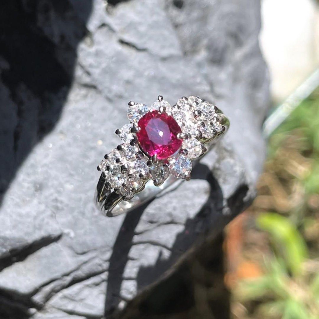 Flower Ruby Diamond Ring (Category: Rings) located in Singapore. Submitted by lovelotsdiamondd (Listing ID 1398780689, Image 3). Description: Lovelotsdiamond Fine Jewellery Flower Ruby Diamond Ring (Free Ring Size Alteration) Platinum 900 Ruby 0.68 Carat Diamond 0.59 Carat Brand New | Ring Size HK14 Original Price 4900 sgd Price now 1990 sgd | 1590 usd LLDS-1253 All Enquiries +65 83883777.
