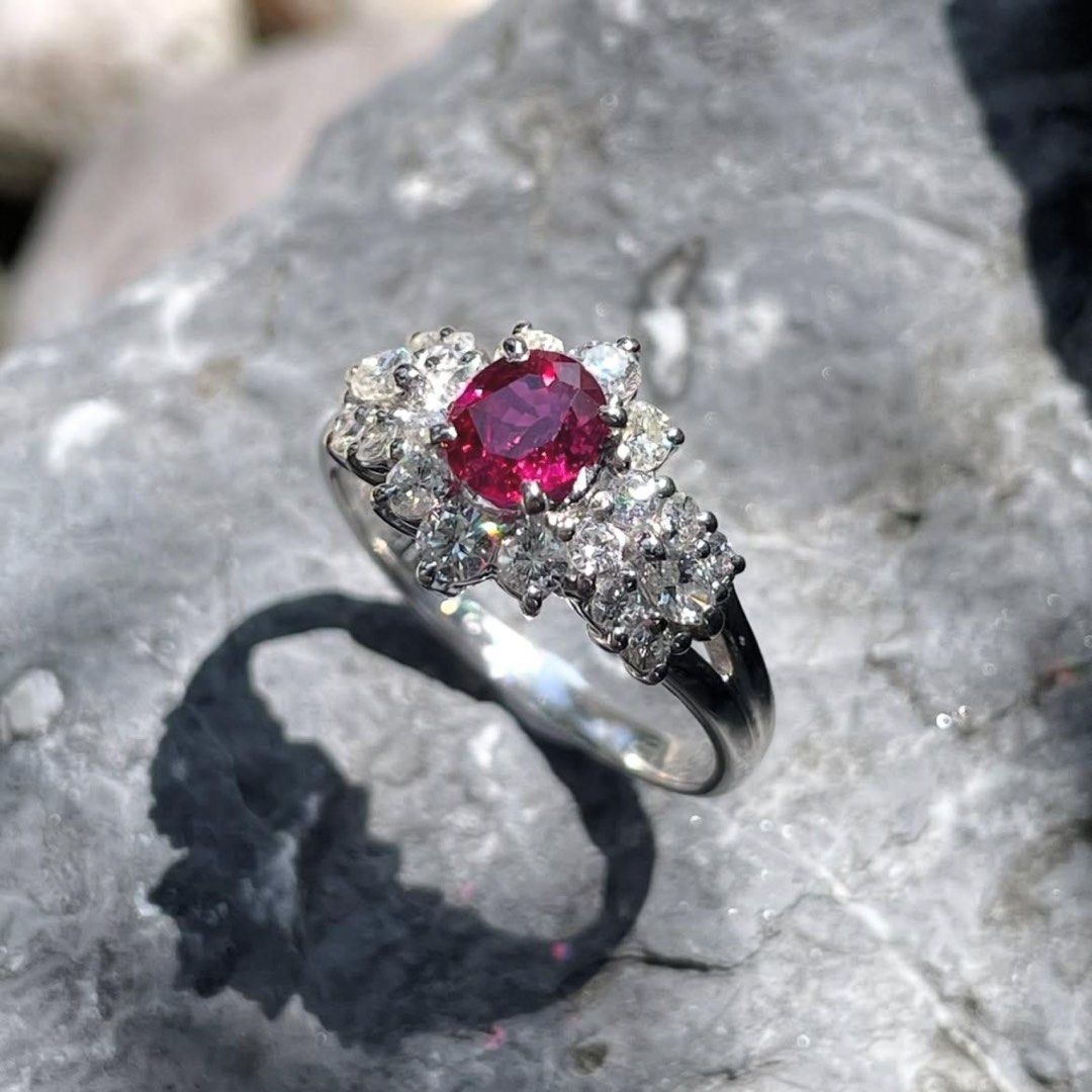 Flower Ruby Diamond Ring (Category: Rings) located in Singapore. Submitted by lovelotsdiamondd (Listing ID 1398780689, Image 2). Description: Lovelotsdiamond Fine Jewellery Flower Ruby Diamond Ring (Free Ring Size Alteration) Platinum 900 Ruby 0.68 Carat Diamond 0.59 Carat Brand New | Ring Size HK14 Original Price 4900 sgd Price now 1990 sgd | 1590 usd LLDS-1253 All Enquiries +65 83883777.