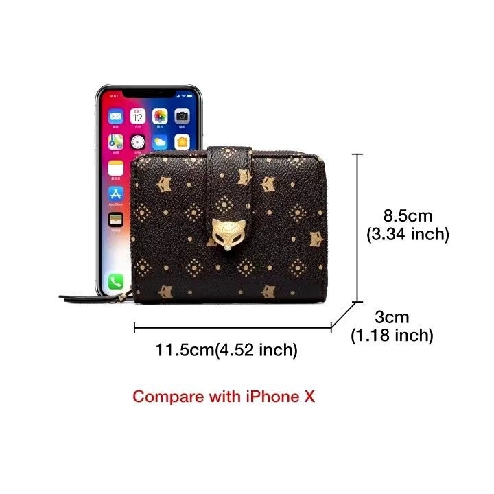 Foxer Women's Wallet (Category: Wallets & Card holders) located in Rizal. Submitted by dm1_8 (Listing ID 1398862947, Image 3). Description: - Compact Foxer wallet - Zip-around and snap closures - Patterned exterior - Metal fox head detail - Comes with box.