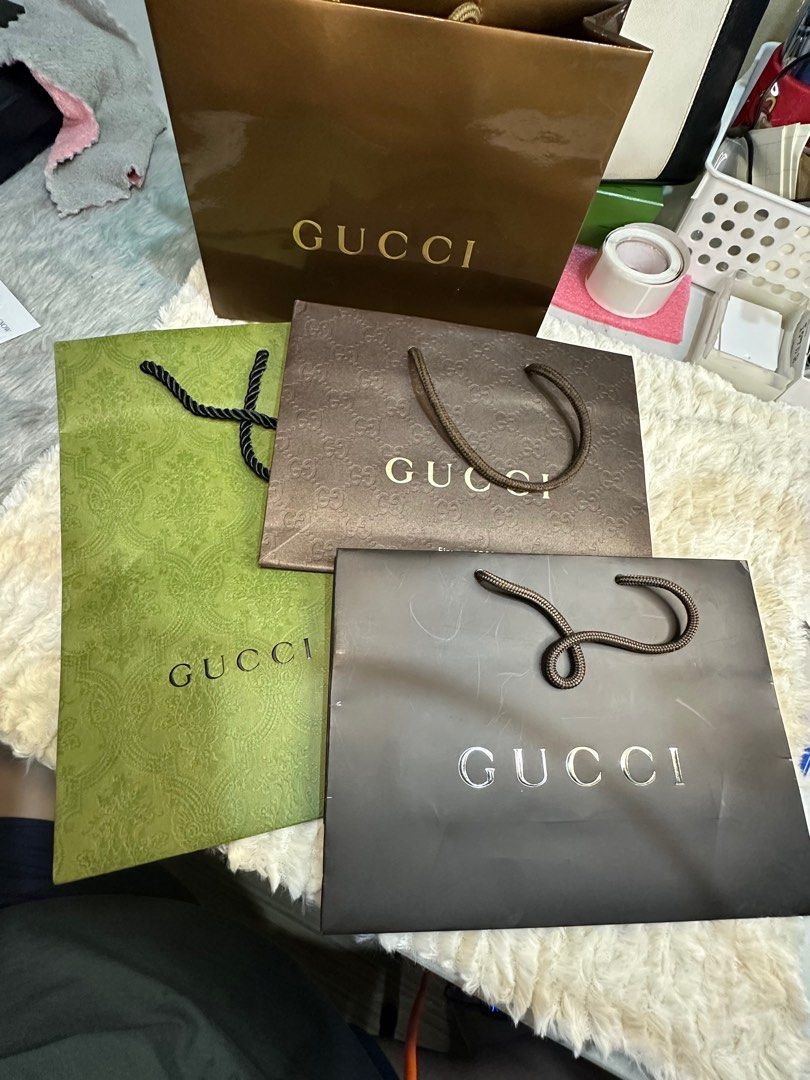 gucci paperbags (Category: Luxury Accessories) located in Antipolo. Submitted by ambercs (Listing ID 1398721472, Image 1). Description: auth gucci paperbags no major issues price/ each item open for take all gucci box available for 400 pesos .