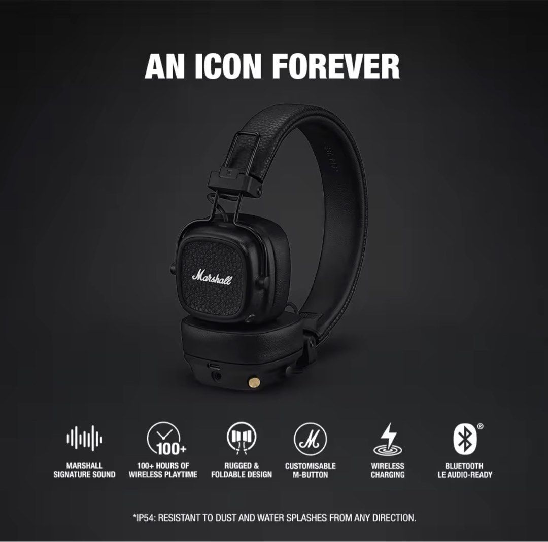 Marshall Major V Bluetooth Headphones (Category: Headphones & Headsets) located in Manila. Submitted by narshmallow (Listing ID 1398839353, Image 3). Description: - Marshall Major V headphones - Over 100 hours of wireless playtime - Wireless charging - Rugged and foldable design - Customizable M-button - Bluetooth LE Audio ready - Color: Black.