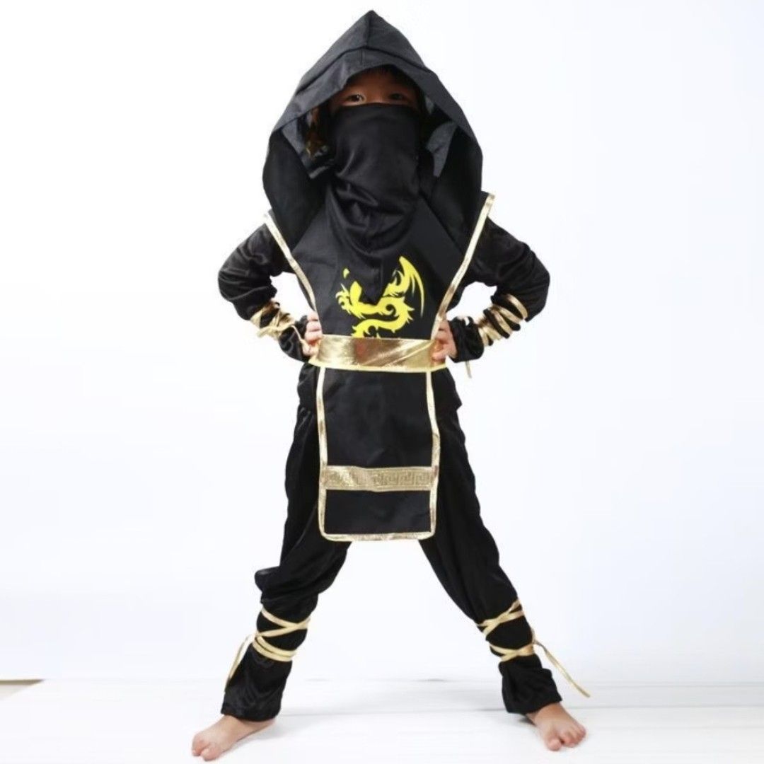 Ninja Costume for Kids (Medium) (Category: Babies & Kids Fashion) located in Quezon City. Submitted by itsfin (Listing ID 1398854336, Image 3). Description: - Ninja costume for kids! - Includes hooded top, pants, and face covering. - Color: Black with gold accents. - Available sizes: S and M - Please refer to the size chart - Perfect for Halloween or dress-up! I have 2 kids. Small P450.00 Medium P550.00.