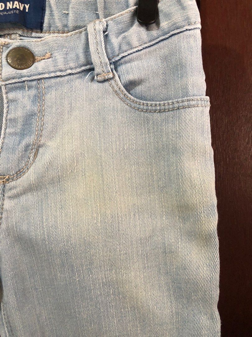 Old Navy Light Wash Jeans (Category: Babies & Kids Fashion) located in Bacoor. Submitted by declutteredbygem (Listing ID 1398704515, Image 3). Description: - Old Navy light wash jeans - Button and zipper closure - Two front and two back pockets - Elastic waist - Minor imperfection on front - Perfect for everyday wear.
