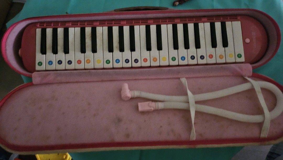 Pink Melodica with Case (Category: Musical Instruments) located in Quezon City. Submitted by lizawoo (Listing ID 1398790016, Image 3). Description: - Pink melodica with matching case and mouthpiece. - Keyboard with colored keys. - Includes a white, flexible tube. - Case has a handle and a front design. - Melodica is in good working condition. from Korea.