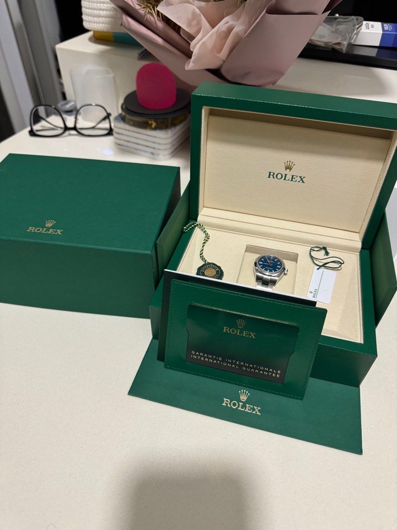 Brand New Rolex Oyster Perpetual 28 Blue Dial FULL SET 276200 (Category: Watches) located in Singapore. Submitted by asl_tcg (Listing ID 1398818712, Image 1). Description: - Brand new Rolex Oyster Perpetual 28 - Includes original box - Includes original papers - Includes original tags Bought for my gf but the face is too small for her liking……..