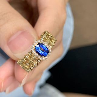 祖母綠型藍寶石18 k金鑽石戒指訂造｜培育寶石介指｜實驗室培育寶石托  濠師傅珠寶設計改造｜尖沙咀店｜WTS 62769039 本土工藝｜自設工廠64201644001282110