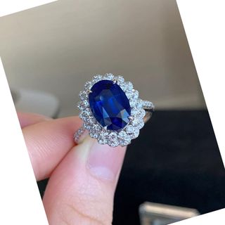 鵝蛋型藍寶石18 k金鑽石戒指訂造｜培育寶石介指｜實驗室培育寶石托  濠師傅珠寶設計改造｜尖沙咀店｜WTS 62769039 本土工藝｜自設工廠64201643979523110