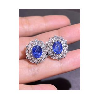 鵝蛋型藍寶石18 k金鑽石耳環訂造｜培育寶石耳環｜實驗室培育寶石托  濠師傅珠寶設計改造｜尖沙咀店｜WTS 62769039 本土工藝｜自設工廠64201859593986110