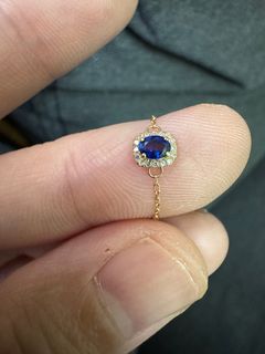 18k金藍寶石鑽石圍鑲鍊條抽拉戒指64198417861890110