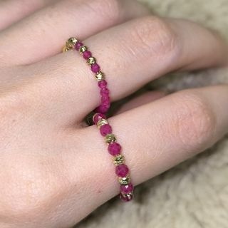 Thai Style Red Ruby 18KGP Gold Bead String Ring64202087591683110