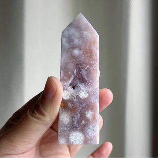 天然粉紫櫻花瑪瑙晶洞柱子擺件91*28*22mm64198645661186110