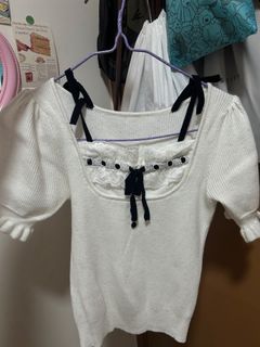 白色蕾絲蝴蝶結短袖上衣64203802801539110