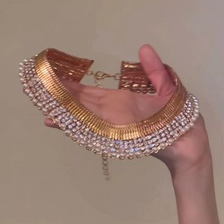 項鍊 鎖骨鏈 Gold Choker Necklace with Pearls and Crystals64196077689602110