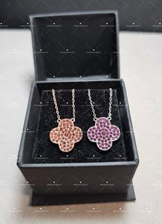 全新 S925 純銀 天然水晶 紫牙烏 石榴石 四葉草 頸鏈 Natural Crystal Garnet S925 Silver Necklace64205029554818110