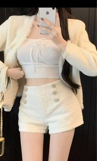 小香風白色毛呢直筒短褲女秋冬靴褲修身高腰包臀褲子休閒a字熱褲64205548151937110