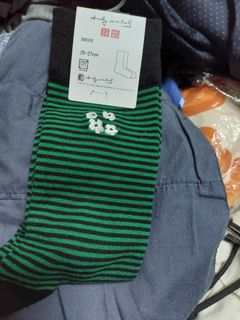 （太子交收，不議價）andy warhol socks Uniqlo 襪子 黑綠間條 白色小花 25cm64197763367681110