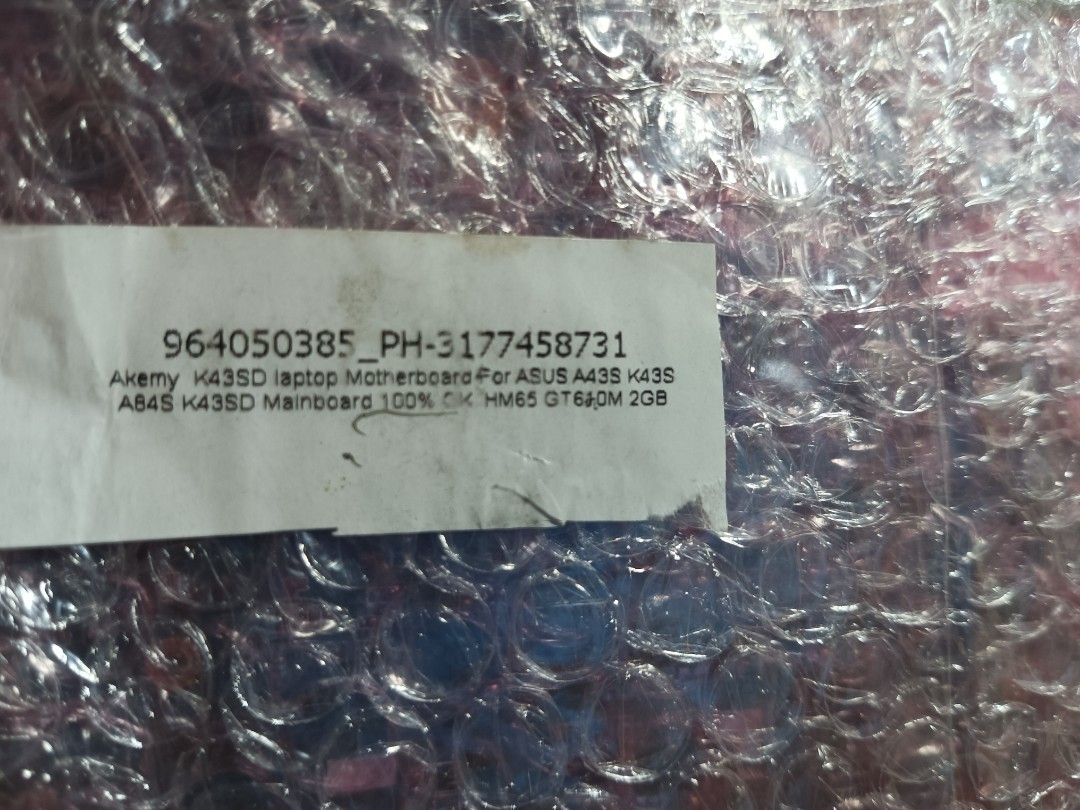 Asus K43SD Laptop Motherboard (Category: Computer Parts) located in Manila. Submitted by laydeemoonrcl (Listing ID 1399046645, Image 1). Description: -Selling As it is No way of Testing - Asus K43SD motherboard - Compatible with A43S, K43S, and K43SD models - Features GT640M 2GB graphics card - Please verify compatibility before purchase.