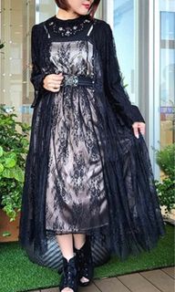 axes 暗藍 午夜藍 lace 刺繡吊帶裙64234489579523110