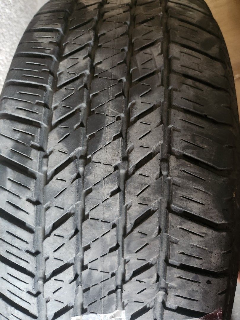 Bridgestone 18 tires (Category: Mags and Tires) located in Quezon City. Submitted by aly67 (Listing ID 1398905217, Image 3). Description: Bridgestone HT 265/60/18 used tires. 30 to 40% remaining thread life. 4pcs dot 2019. P5000. nego upon viewing. for faster transaction you can txt me at 09189155919. QC area.