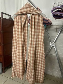 Cashmere scarf Light brown cream caramel checkers 淺咖啡奶油黃色焦糖色羊絨圍巾大披肩頸巾64202486514818110