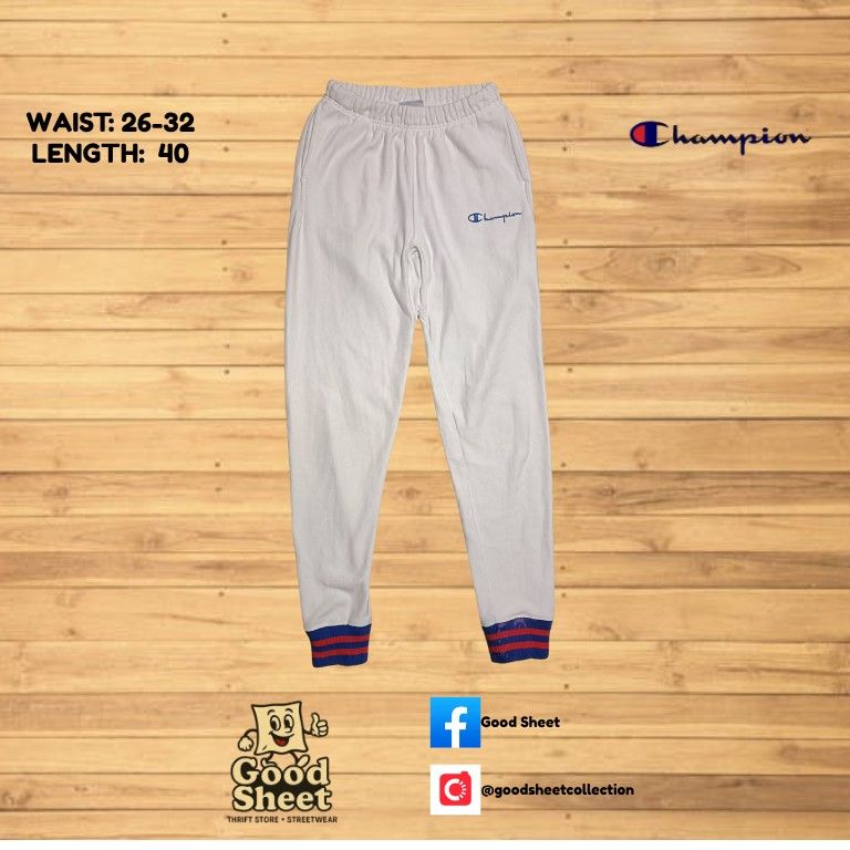 CHAMPION WHITE REVERSE WEAVE SWEATPANTS/JOGGERS (Category: Joggers) located in Lucban. Submitted by goodsheetcollection (Listing ID 1398934277, Image 1). Description: good condition (may stain lang sa lower part) details indicated in photo visit shop for more items like this pm for more details.