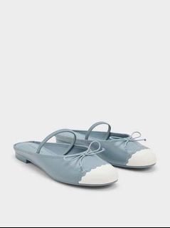 Charles & Keith 藍色平底鞋 Two-Tone Bow Slip-On Flats - Light Blue64203306085123110