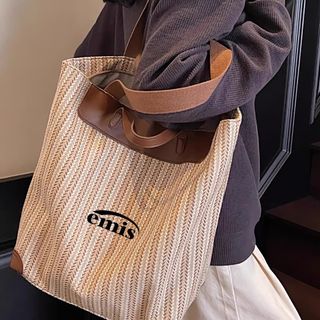 emis 25新款韓國潮流復古休閒條紋編織手提袋帆布包單肩托特包64197762811777110